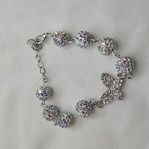 AB Rhinestone Beaded Bracelet Rhinestone Butterfly Silver Tone Fashion Jewelry